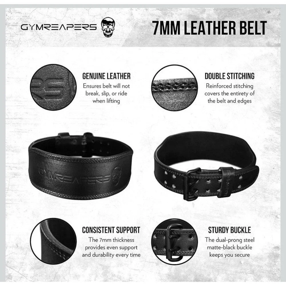 Gymreapers 7mm Leather‎ Weightlifting Belt Black Dual Prong Buckle Small w/Case